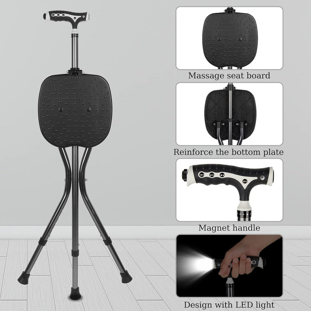 Yayayo Hold 440 lbs Folding Canes with Seat Walking Stick Height Adjustment C...