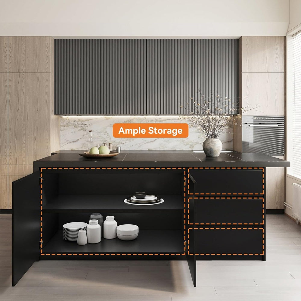 homary Kitchen Island with Storage & Wine Rack, 72" Modern Black Kit...