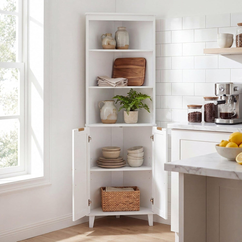 COSTWAY 68" Tall Corner Cabinet with Fluted Doors