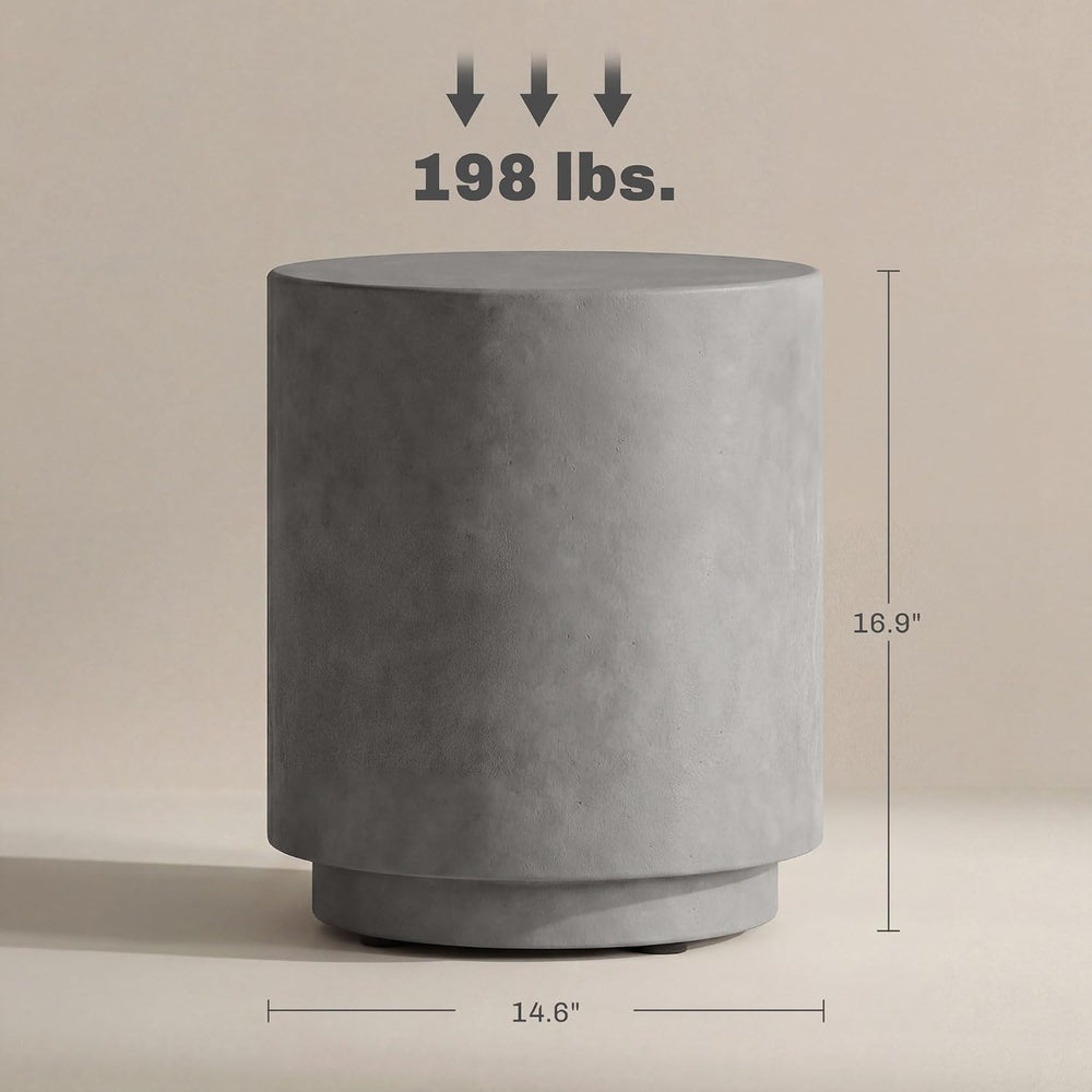 HOMCOM Outdoor Side Table Round Small End Table Concrete Finish Light Gray