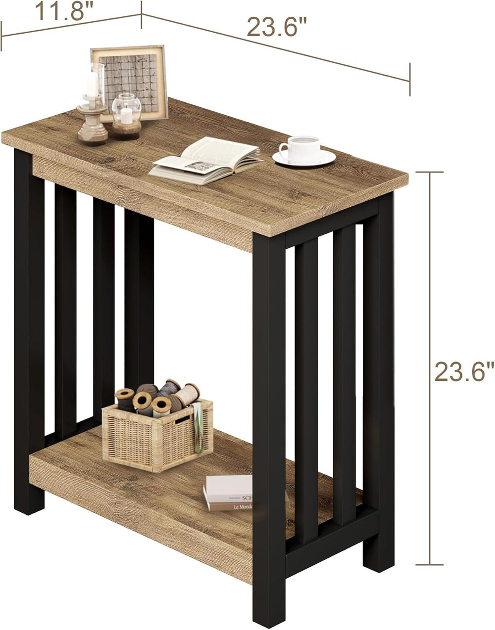 ChooChoo Mission End Table, Narrow Side Table for Small Spaces, Night Stand w...