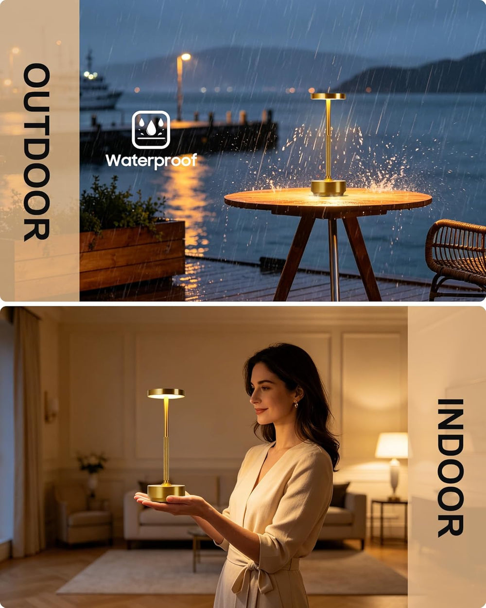 LED Cordless Lamp 5000mAh Table Lights Rechargeable 2-Pack Gold