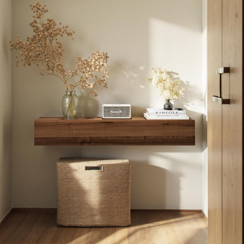 Floating Solid Wood Console Table, 32'' Wall Mounted Narrow Entryway ...
