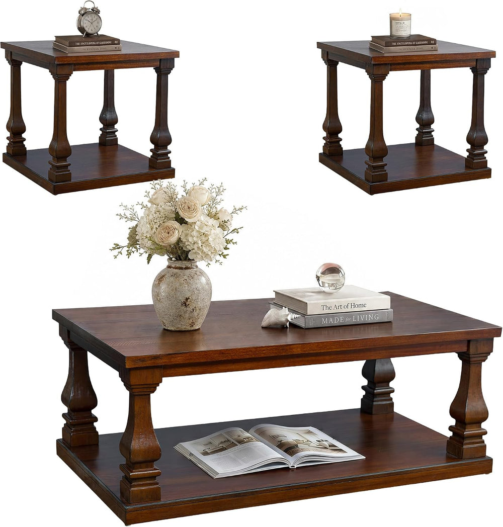 Farmhouse Living Room Table Set,Rustic Wooden Coffee Table Set of 3,Coffee Tb...