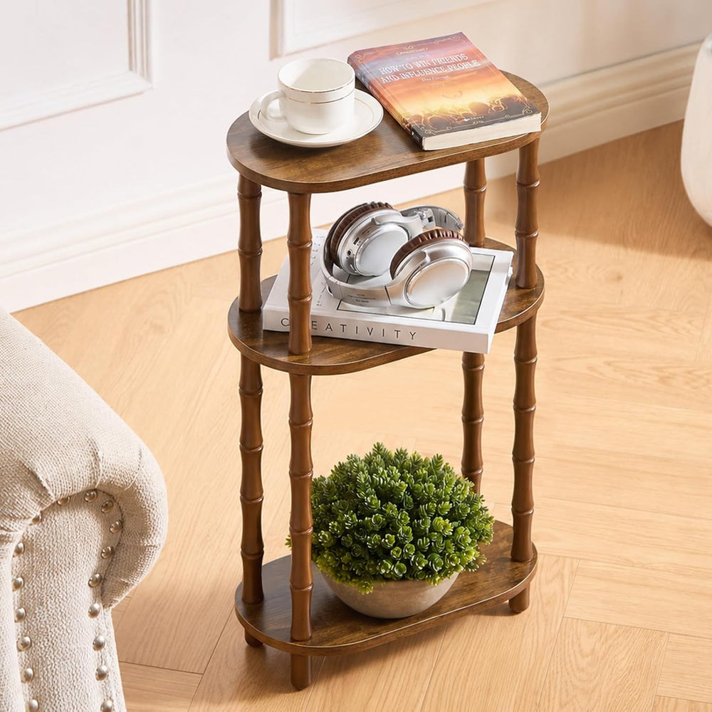 Narrow Side Table with Storage, 3-Tier End Table Skinny Nightstand for Bedroo...