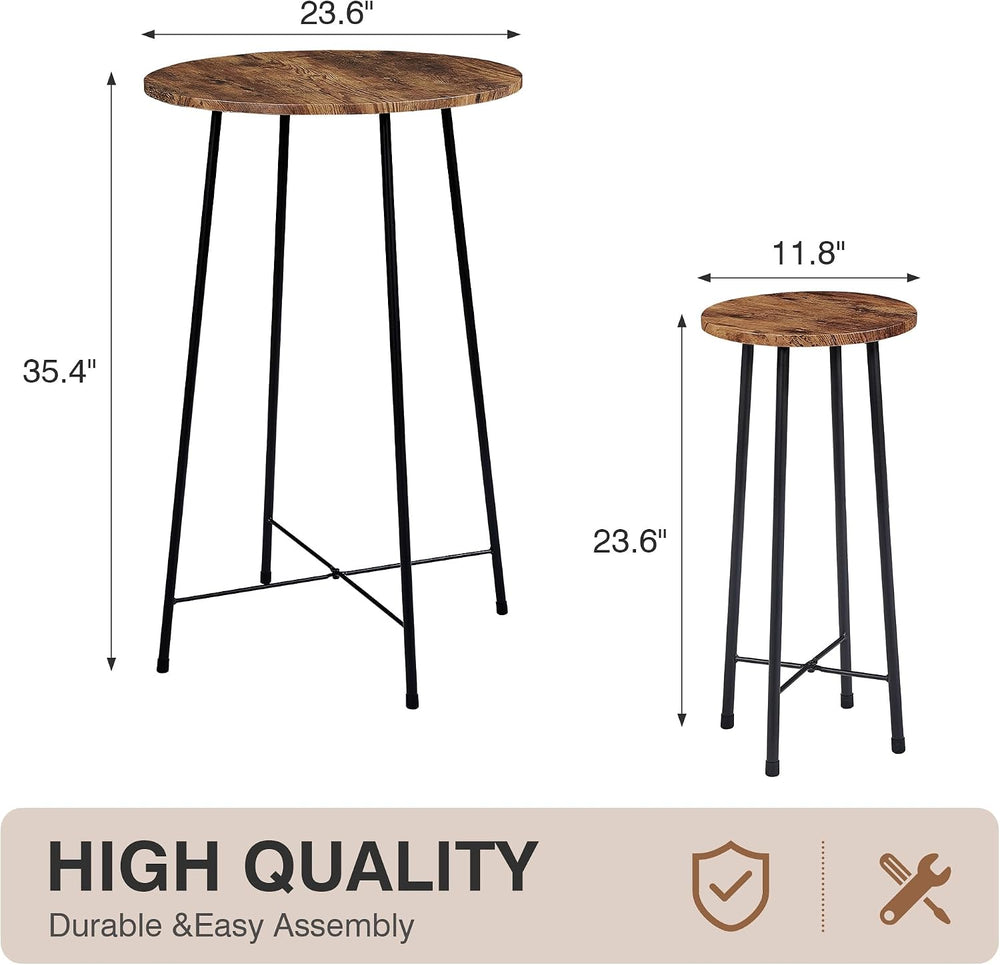 VECELO 3 Piece Pub Table and Chairs Sets Counter Height Bistro Bar Sets with ...