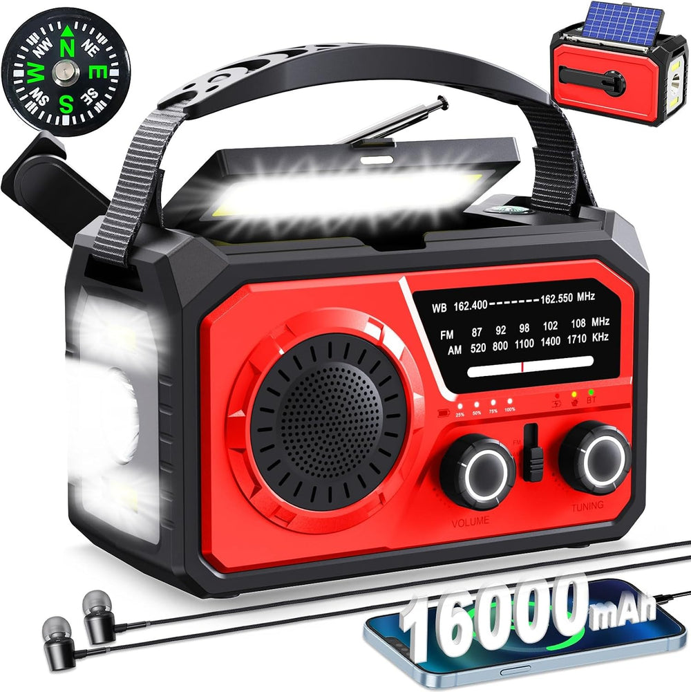 16000mAh Emergency Radio with Wireless Speaker, NOAA Solar Hand Crank Radio
