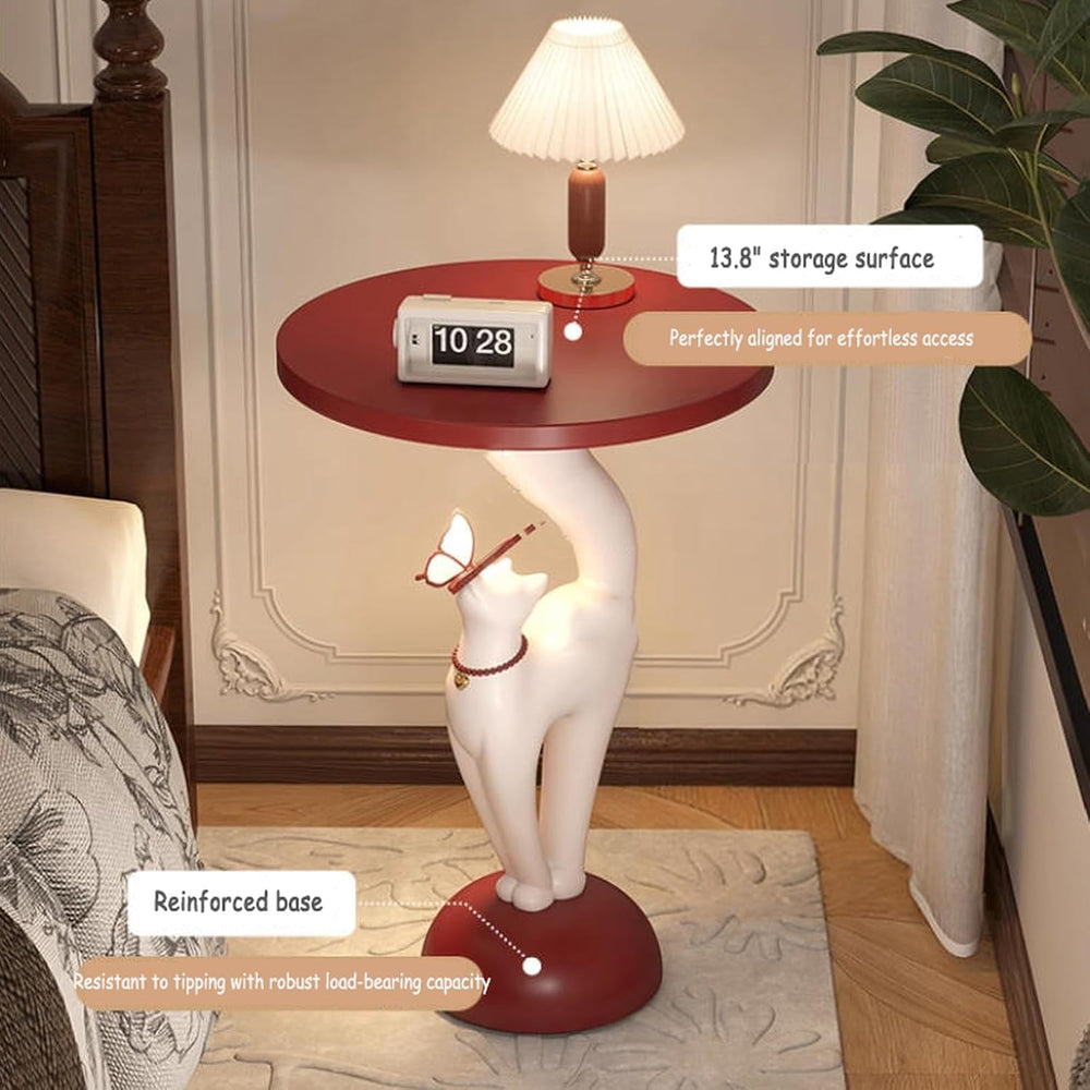 Creative Cat-Shaped Side Table,Floor-Standing Bedside Cabinet with Open Shelf...