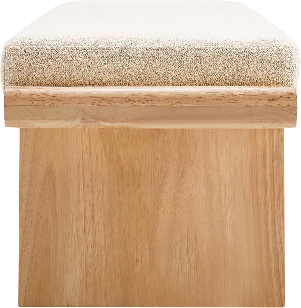 47.2" Natural Wood Bedroom Bench, Upholstered Entryway Bench, Modern End...