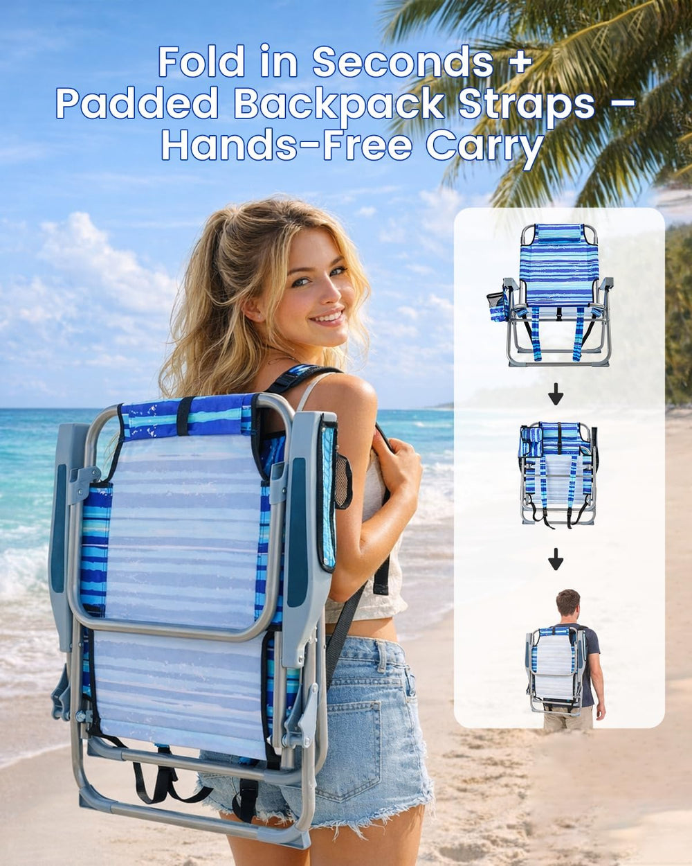 GVDV 2 Pack Backpack Beach Chairs for Adults, 14" Mid-Height Foldable Ch...