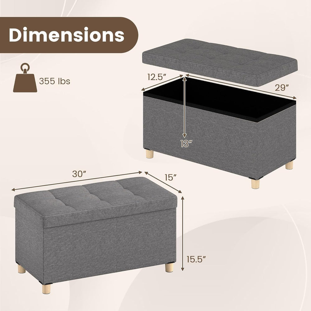 Giantex Storage Ottoman Bench with Tray Lid, Folding Linen Fabric Foot Stool ...