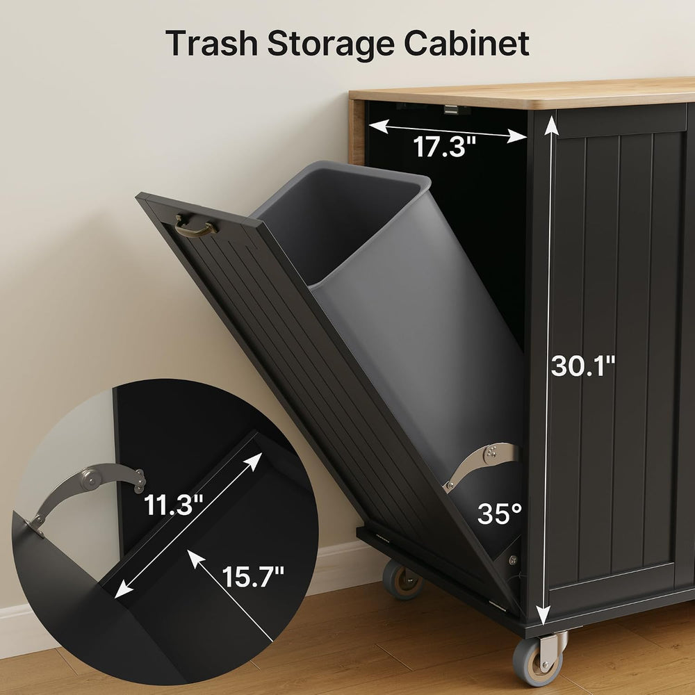 Ahomly Kitchen Island with Storage, Black, 44.49" W