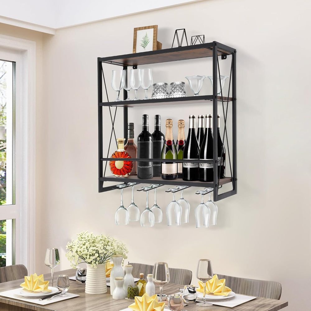 Gdrasuya10 Wall Mounted Wine Rack with Glass Holder Storage, Wine Bottle Disp...
