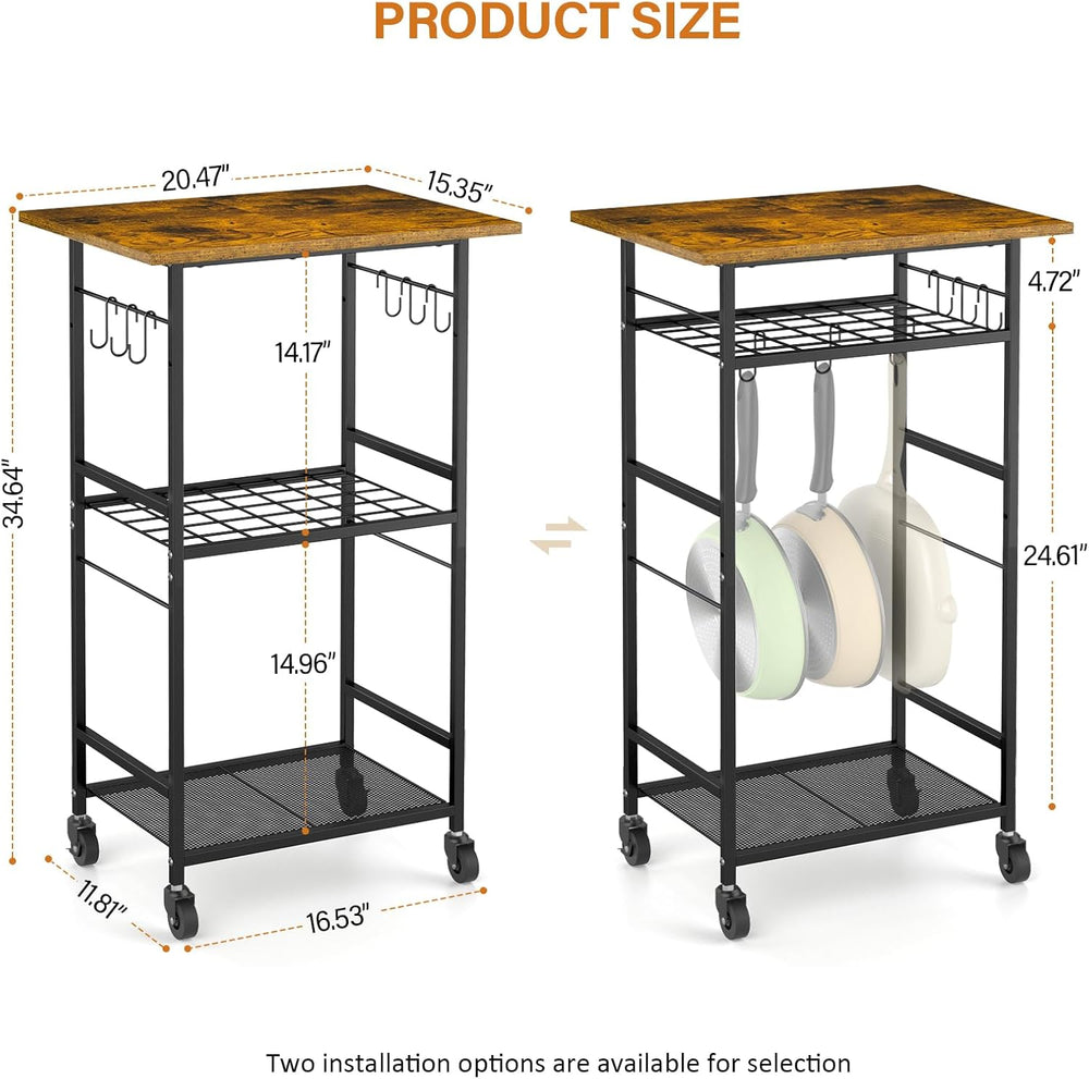 ThreeHio Rolling Kitchen Microwave Cart, 3 Tier Microwave Table Stand with Ad...