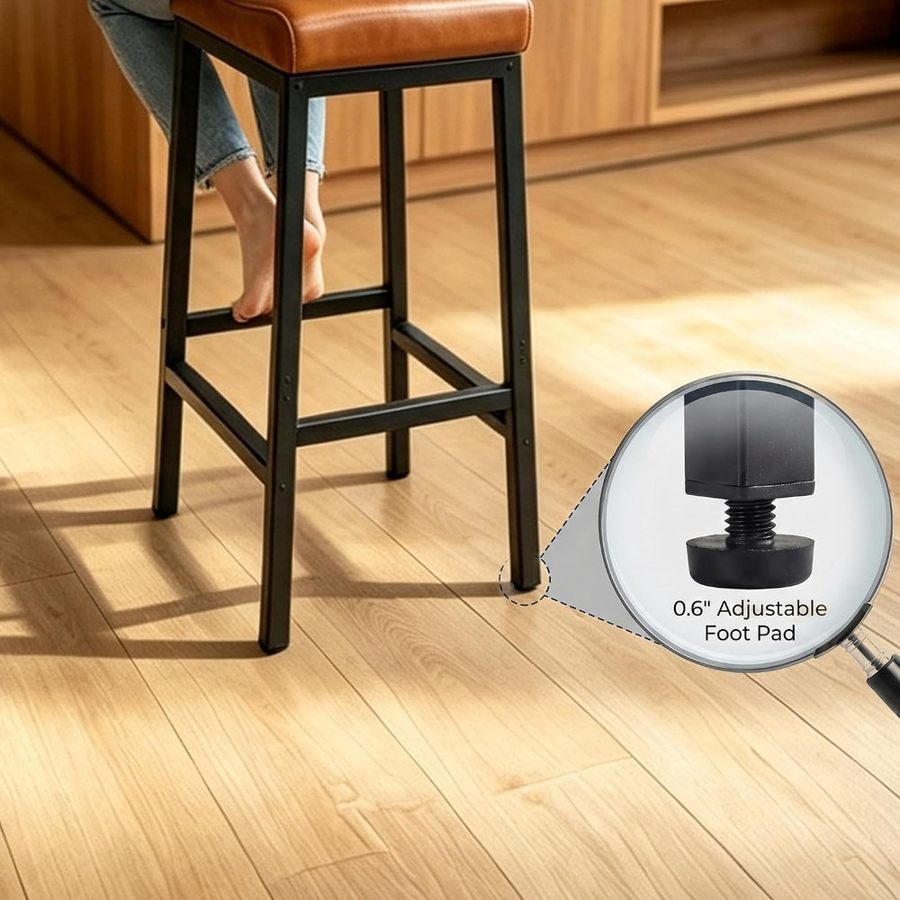 Bar Stools Set of 2, 30Inch Faux Leather Backless Counter Height Stools