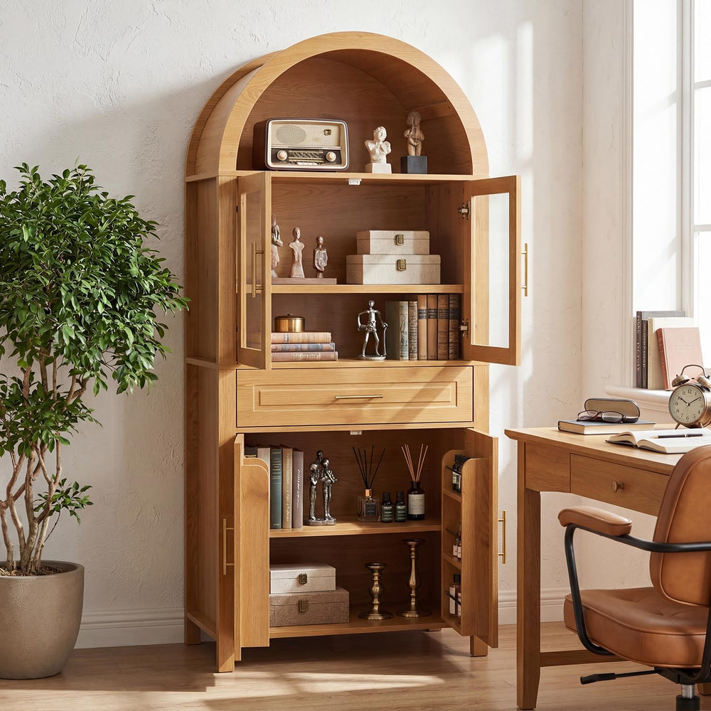 Polibi 71" Tall Arched Kitchen Pantry Cabinet with Glass Doors,Farmhouse...