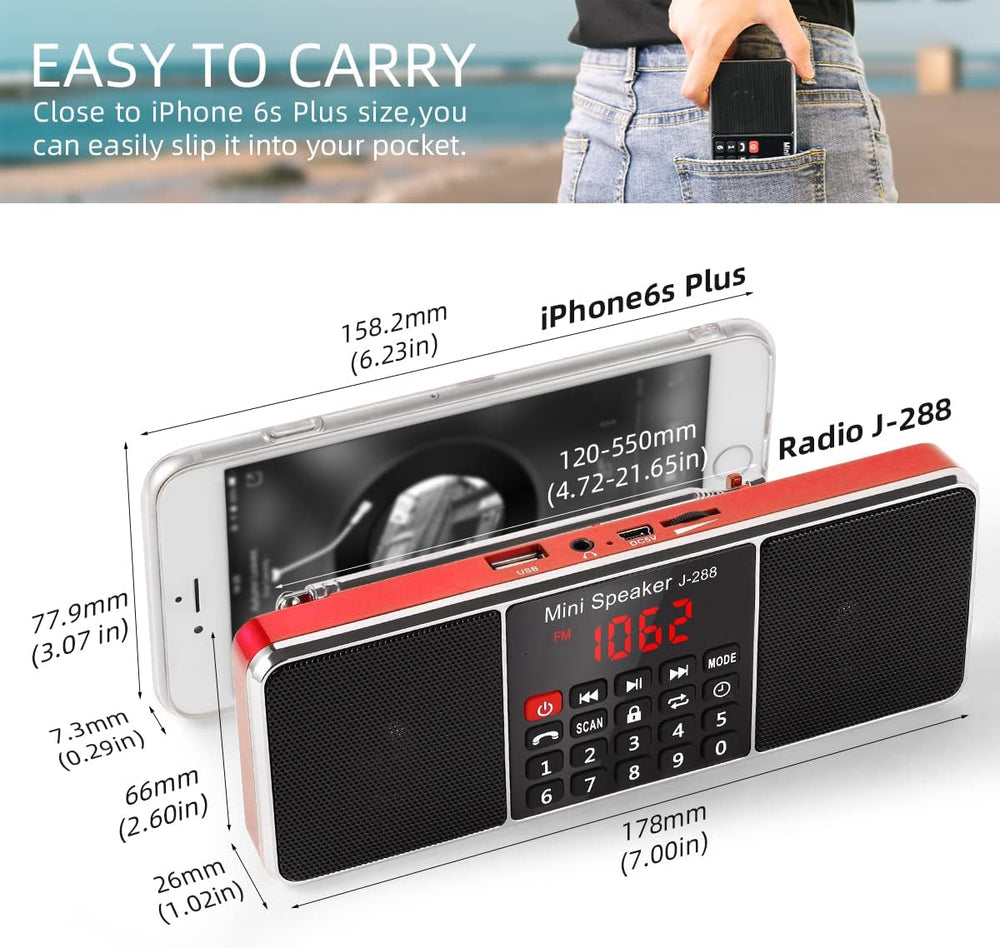 PRUNUS J-288 Portable Radio AM FM Radio, Stereo Bluetooth Speaker