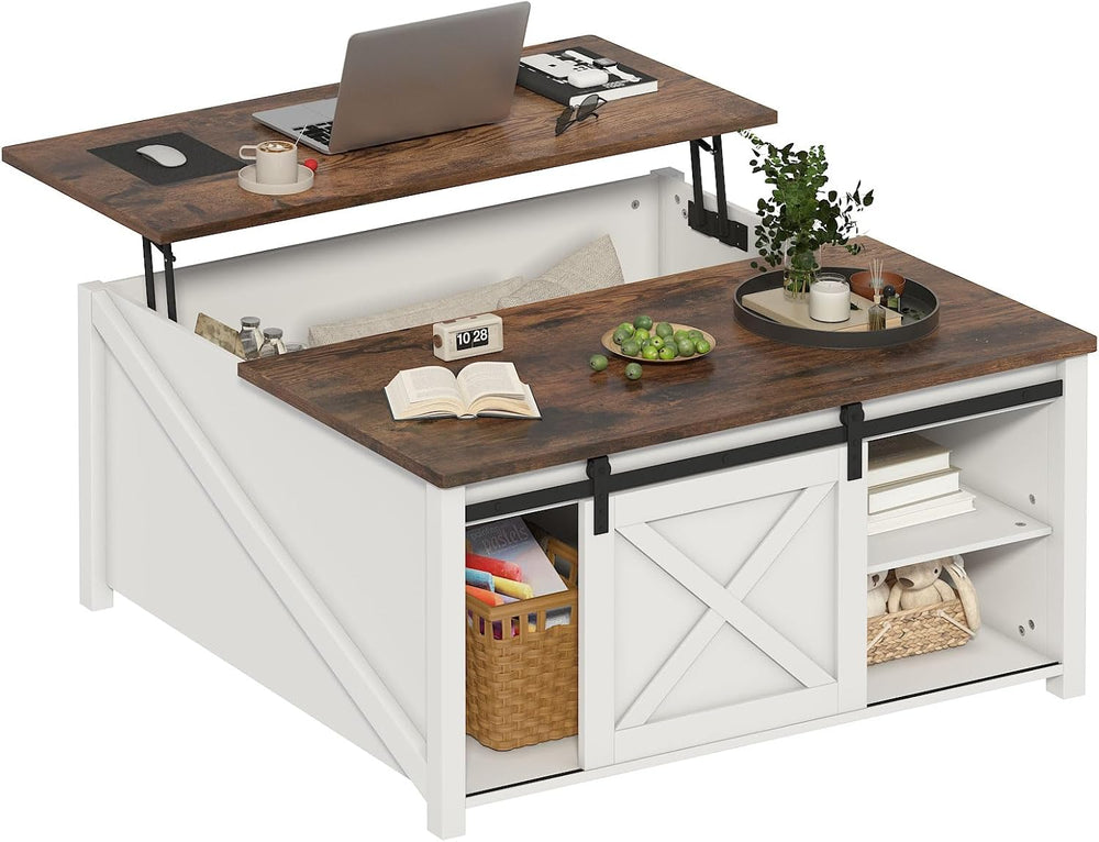 PUKAMI Lift Top Coffee Table with Storage, 31.5" Farmhouse Coffee Table ...