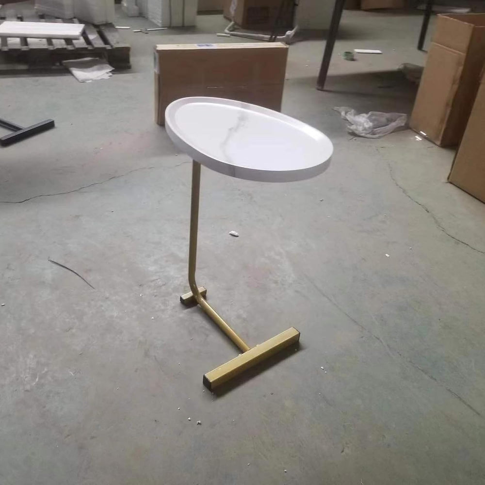 C-Shaped End Table, Small Side Table for Couch, Sofa Table with Metal Frame T...
