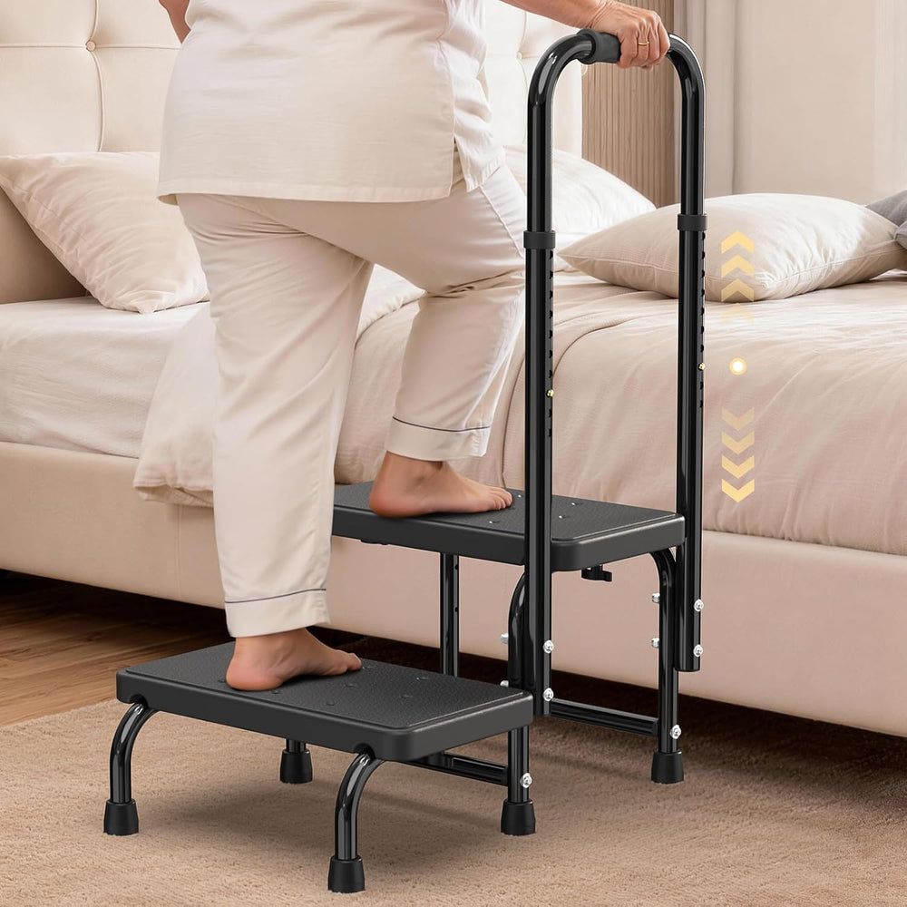 Suteck 2 Step Stool with Handle for Elderly Adults, 6-Leg Welded Bedside Step...