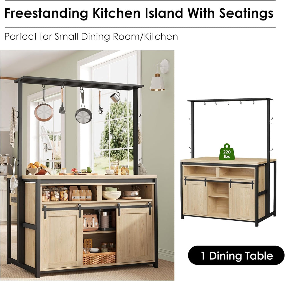 TrailBlaze 3-Tier Kitchen Island with Storage, Coffee Bar Cabinet with Slidin...