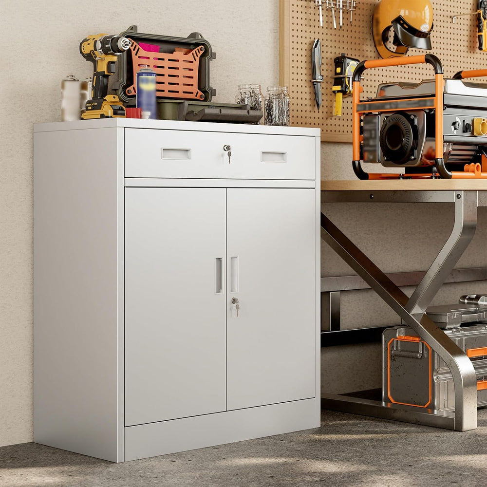 BESFUR Metal Storage Cabinet, Garage Storage Cabinet with One Drawer and Adju...