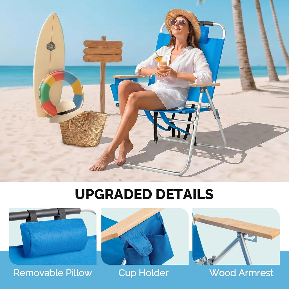 Bonnlo 17“ Lightweight High Backpack Beach Chair, 2 Pack Portable Tall Beach ...