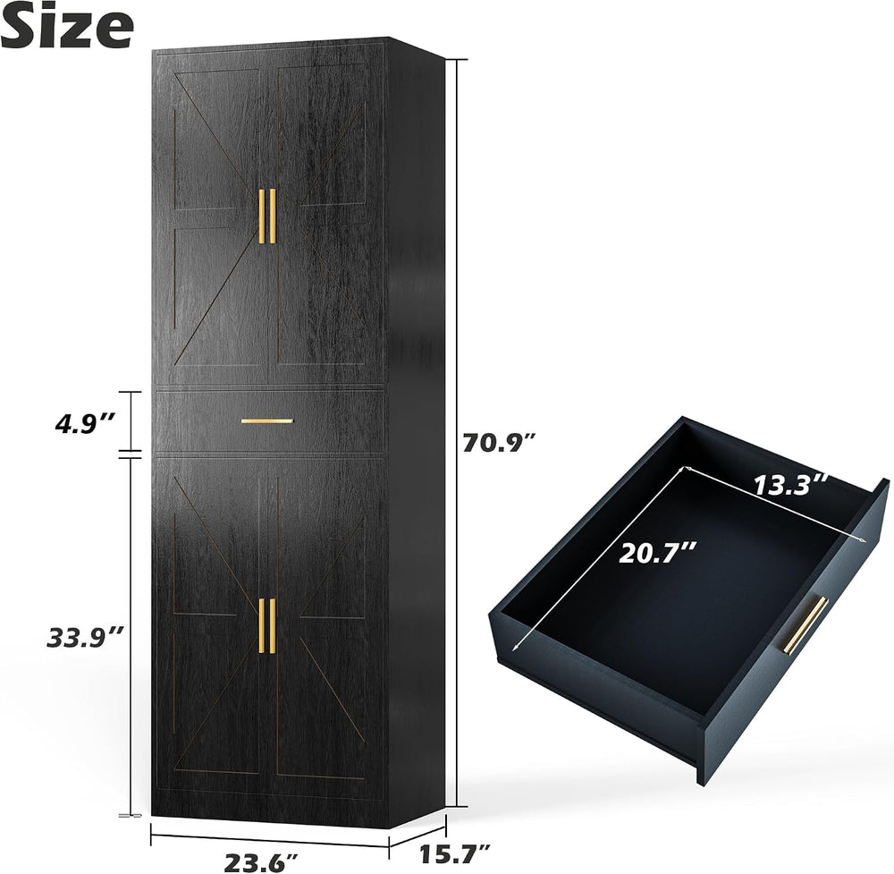 71" Tall Kitchen Pantry Storage Cabinet with 4 Doors & Drawer, Adjus...