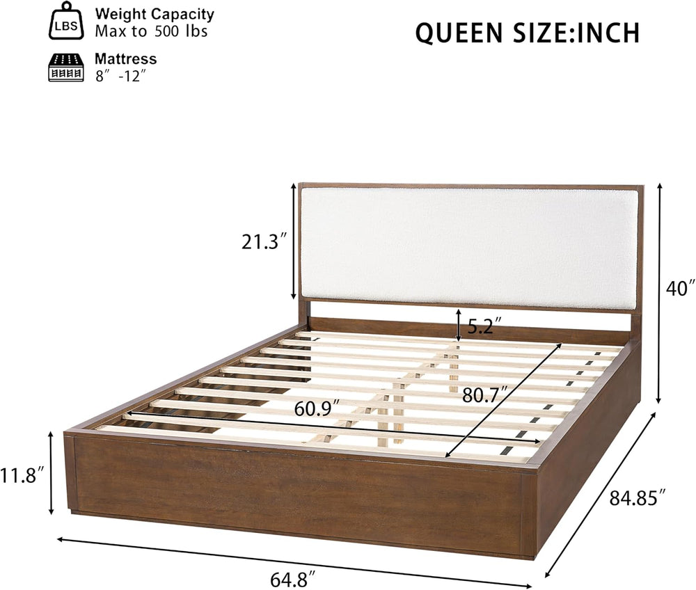 Merax Walnut Queen Size Platform Bed Frame, Modern Minimalist Wood Bed Frame ...