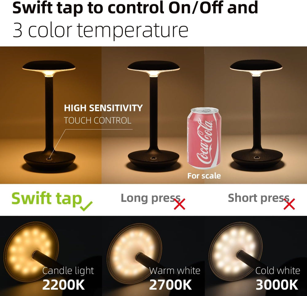 3 Pack Cordless & Waterproof Small Metal Table Lamp with All-in-One Charg...
