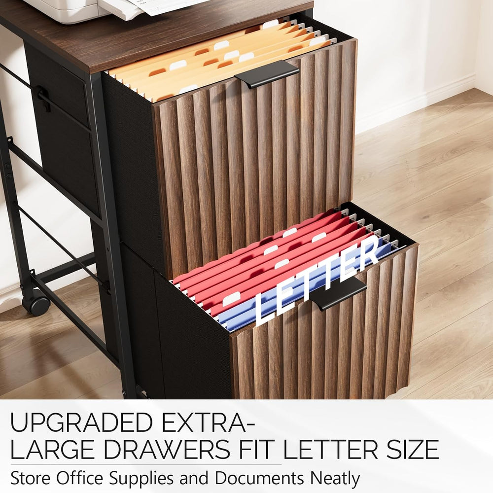 Bonnlo 2 Drawer Mobile File Cabinet, Rolling Fluted Filing Cabinet Under Desk...
