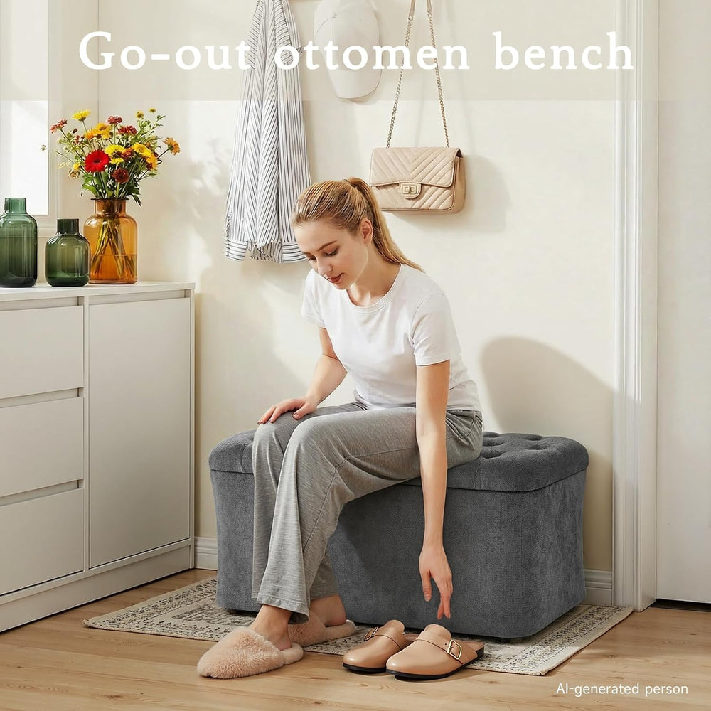 ONBRILL Storage Ottoman Bench, End of Bed Bench, 39.8 x 18.1 x 17.7 Inches Po...