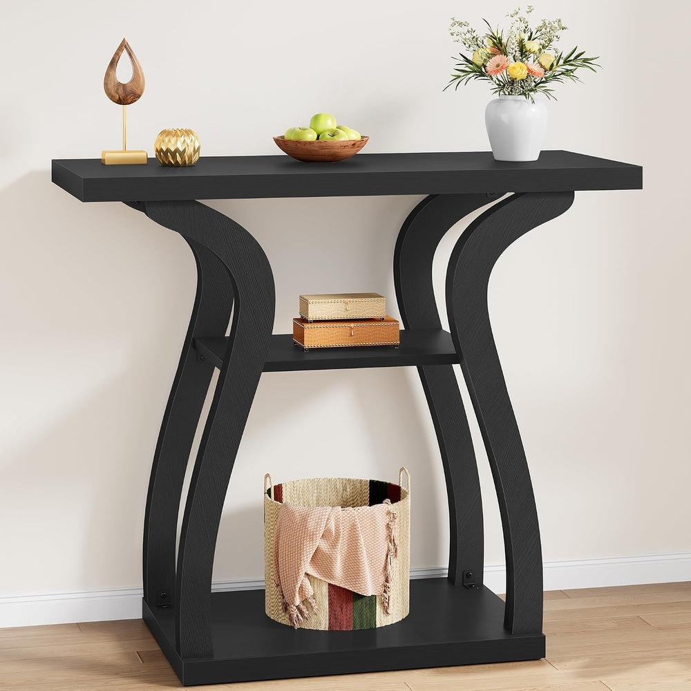 Tajsoon 3-Tier Farmhouse Console Table for Entryway 31.5", Black
