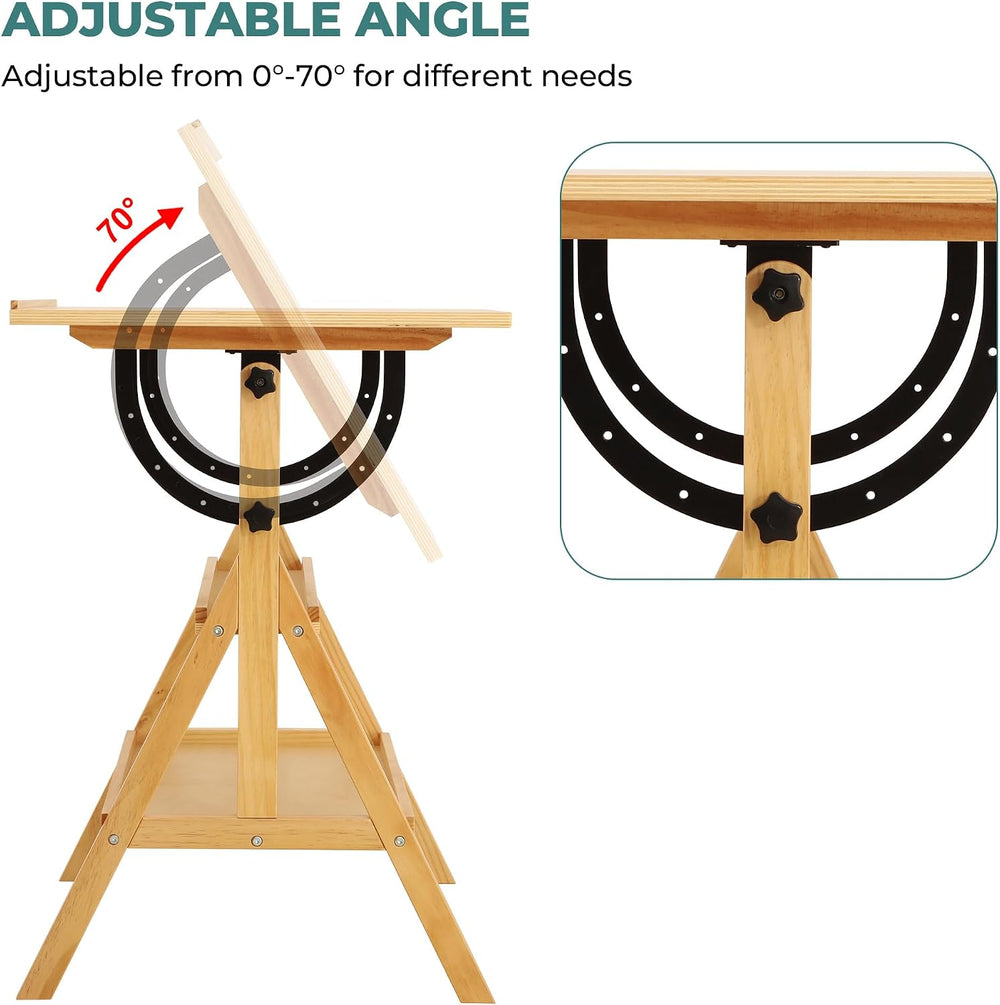 VISWIN Wood Drafting Table for Adults, Drawing Table with Adjustable Angle &a...