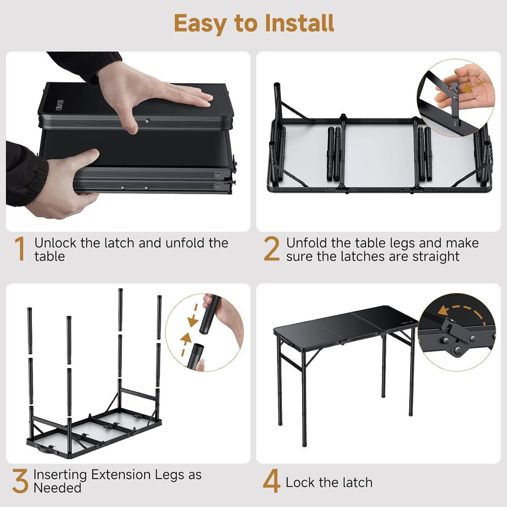 Folding Camping Table, 34.2"x15.7" 3 Adjustable Height Max 27.5&quo...