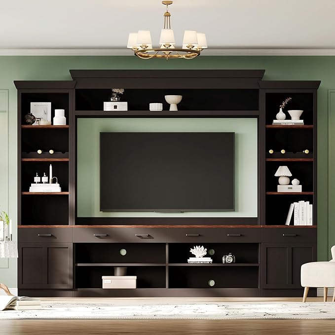 Farmhouse 4-Piece Entertainment Center with Bookshelf for TVs Up to 70",...