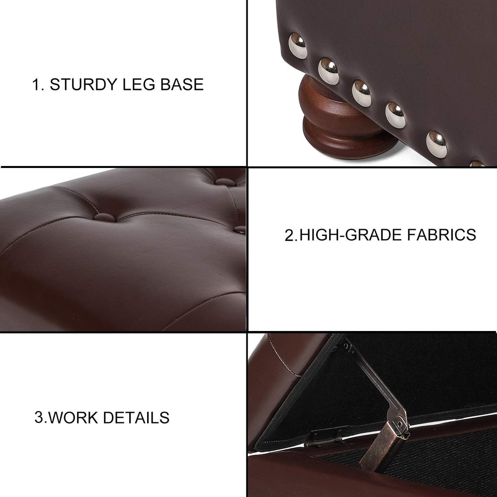 Adeco Button Tufted Accents Rectangular PU Leather Storage Bench Ottoman Foot...