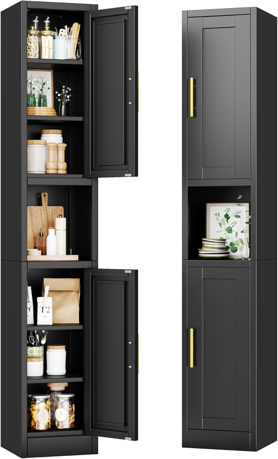 Tokawa 67" Tall Narrow Pantry Cabinet, 12 Inch Wide Kitchen Metal Storag...