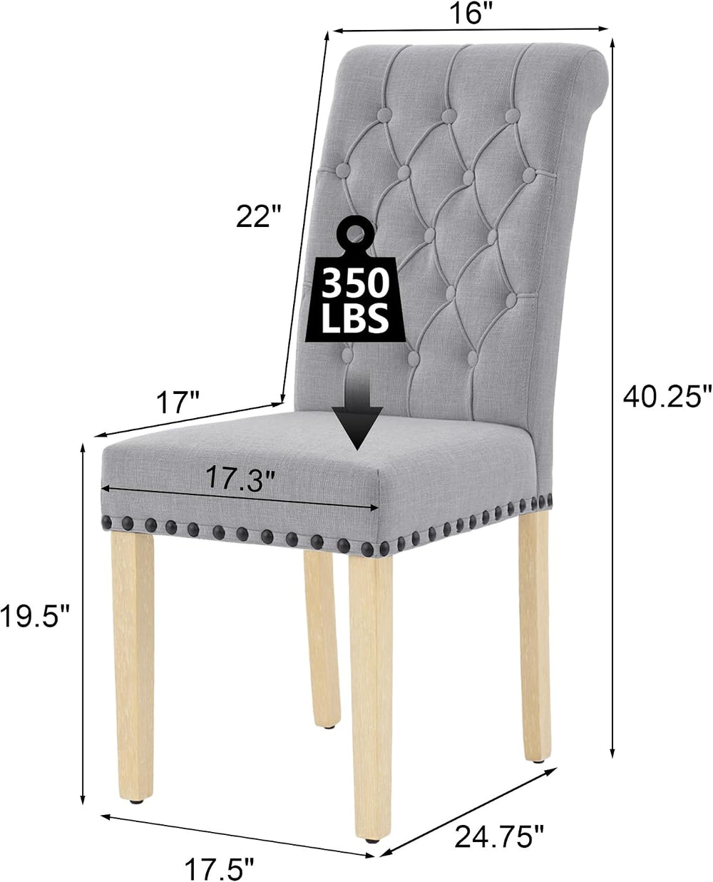 LOULENS Fabric Dining Chairs Set of 2, Modern Linen Upholstered Parson Chairs...