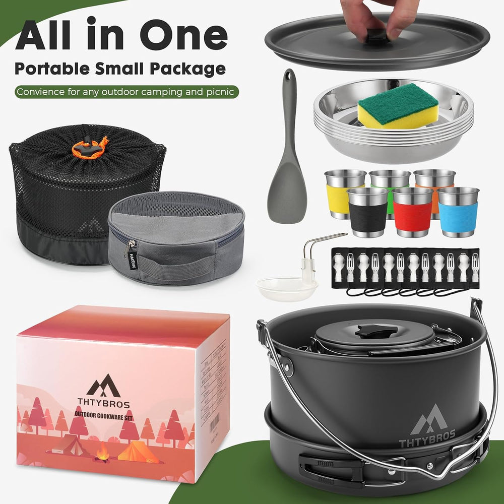 THTYBROS 43-Piece Camping Cookware Set,Large Mess Kit for 6 Persons,with 4.75...