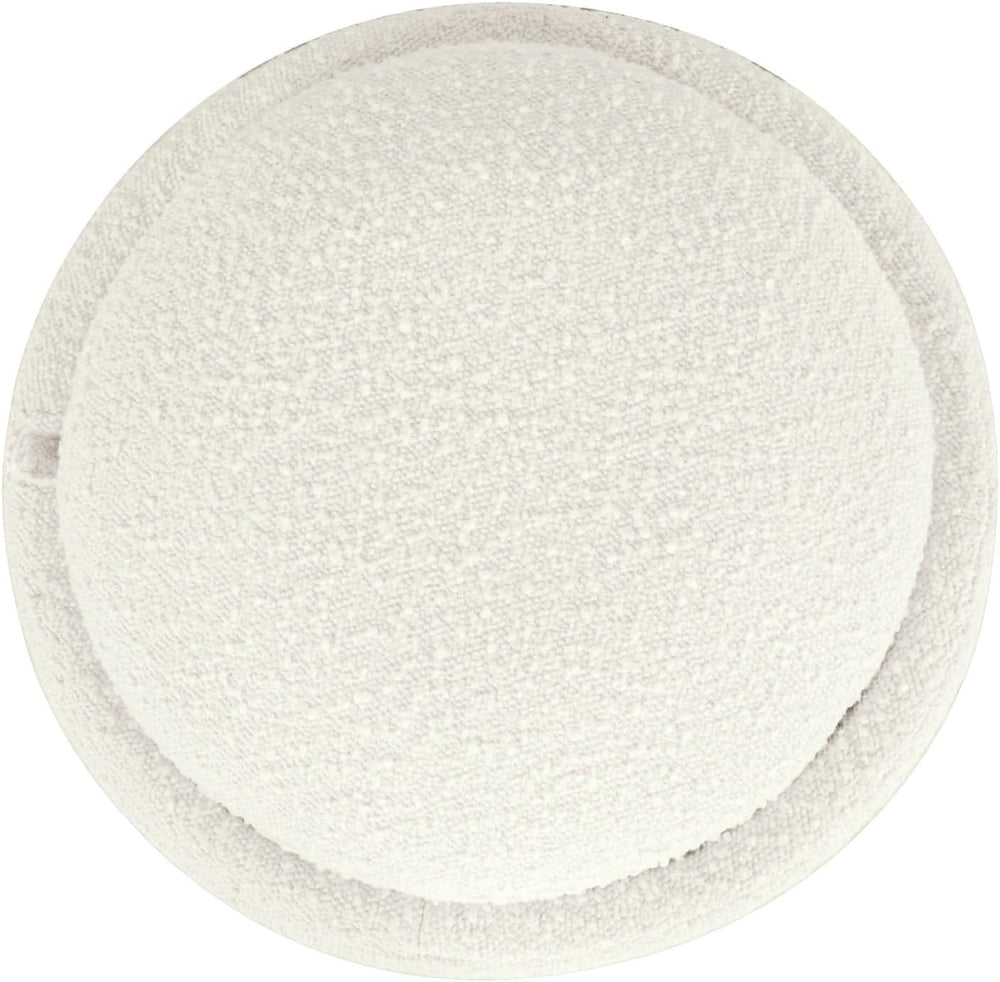 Storage Ottoman, 18 Inch Round Removable Lid, White Boucle Fabric