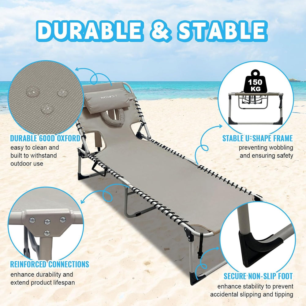 Backpack Sun Tanning Chair with Face Hole & Beach Table, 5-Position Adjus...