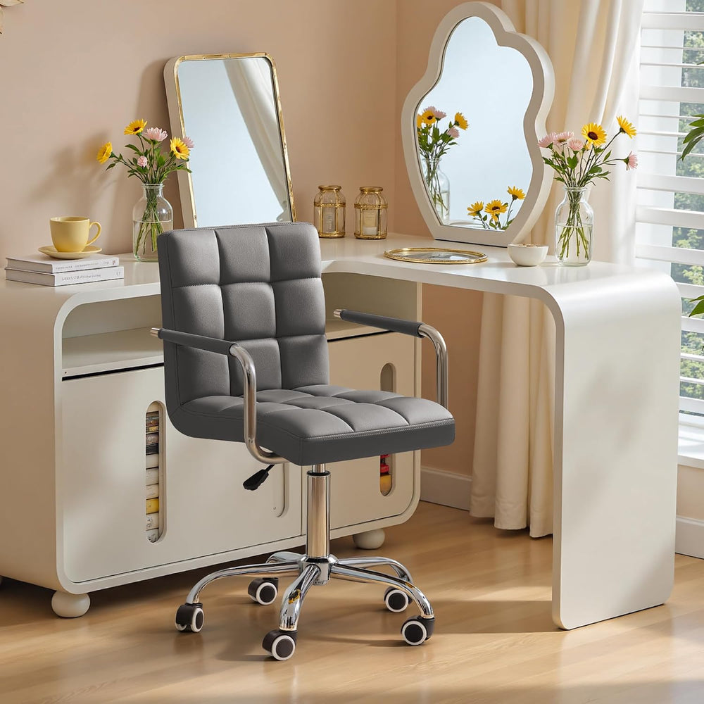 Furmax Small Office Chair with Wheels,Vanity PU Leather Desk Chair Modern Adj...