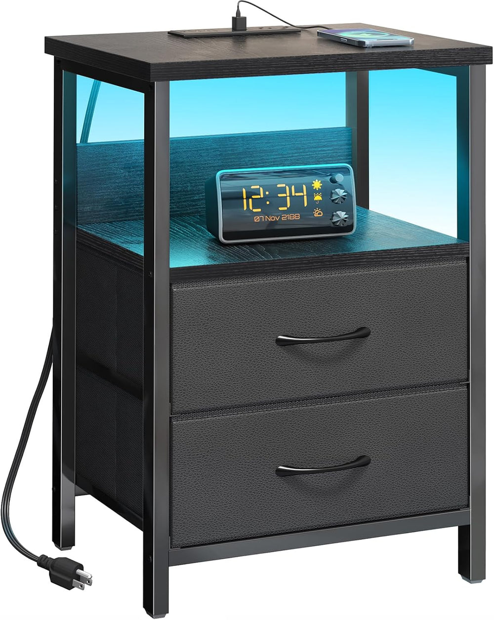 Fixwal Night Stand with Charging Station (2 AC Outlets & 2 U-S-B Ports) L...