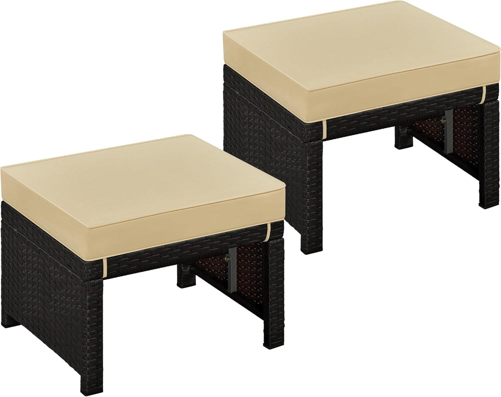 Yaheetech Wicker Ottomans, Set of 2 Footrest with Removable Cushion, 2pcs PE ...