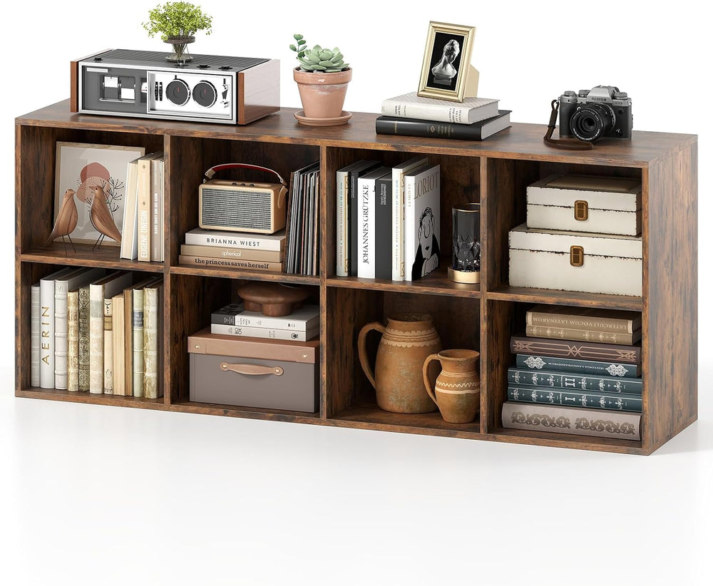 Tangkula 8-Cube Bookcase, Large Floor Standing Horizontal Bookshelf with 8 Op...