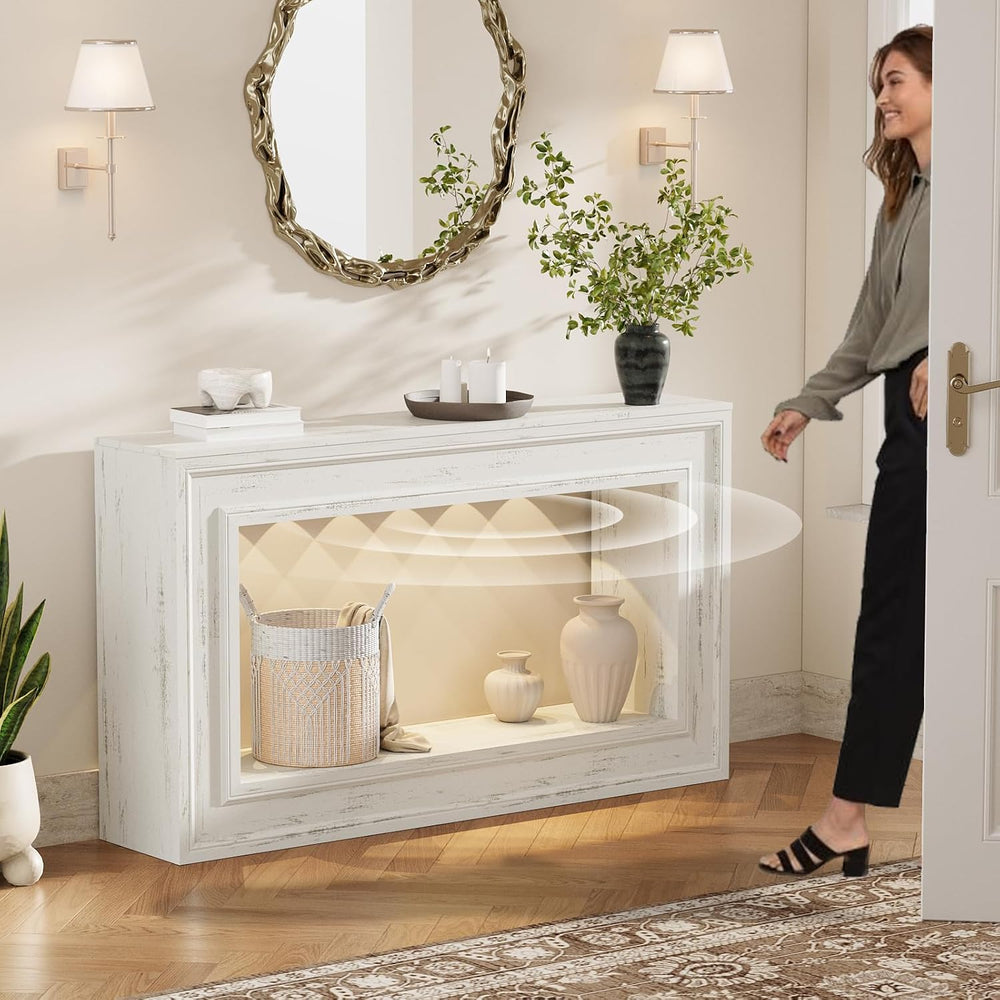 Rresyet 55" Narrow Entryway Console Table with LED Lights & Storage,...