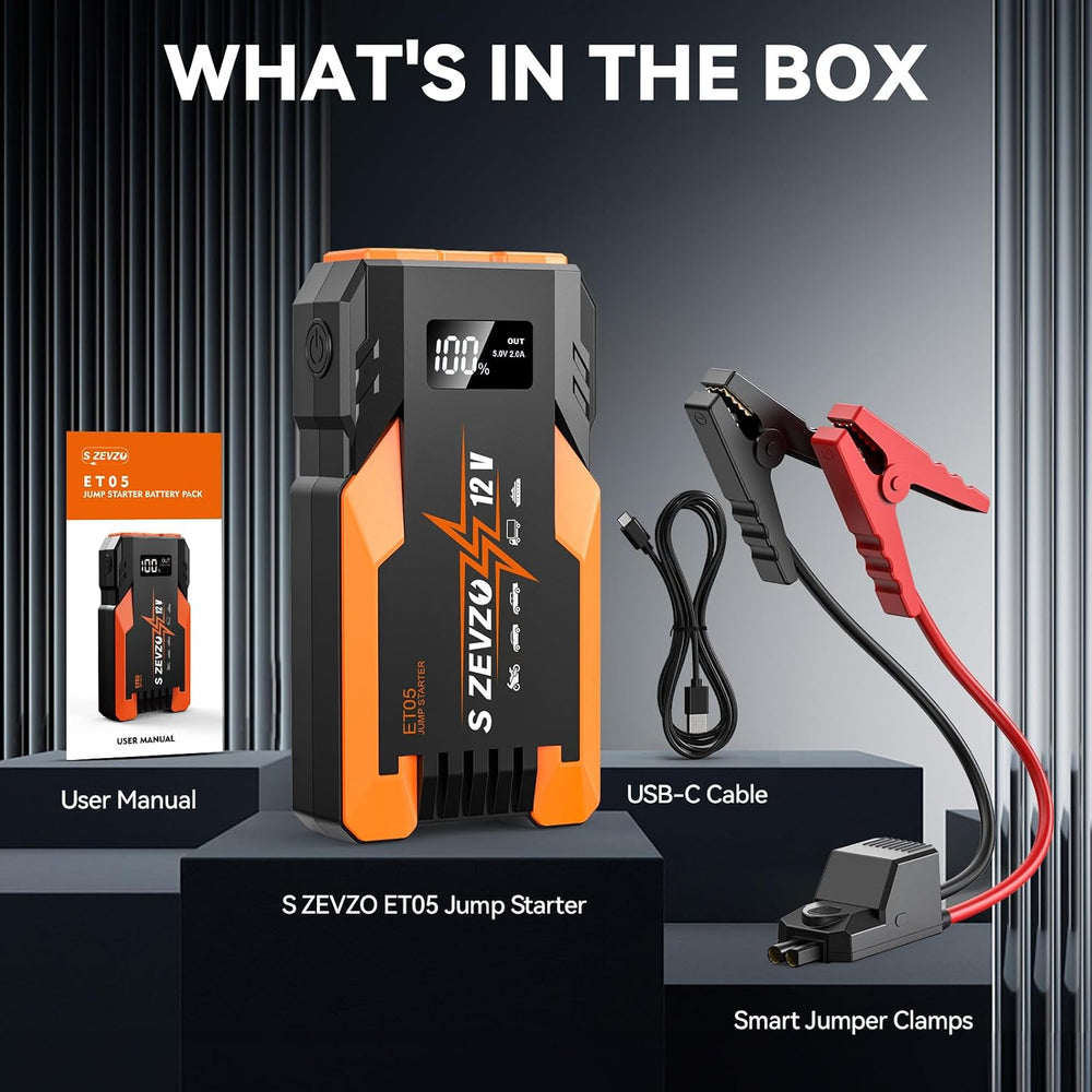 S ZEVZO ET05 Jump Starter 5000A Portable Car Jump Starter Battery Pack (7.2L ...