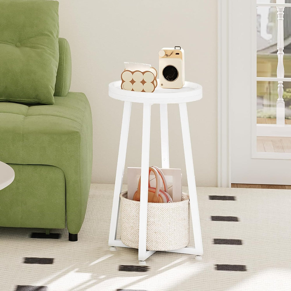 HOOBRO Round Side Table and Nightstand Bundle, 2-Tier Round Sofa End Table, M...