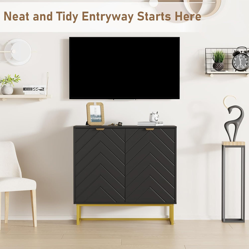 Garvee 31.5 in Modern Sideboard Buffet Cabinet with Storage, Wood Accent Stor...